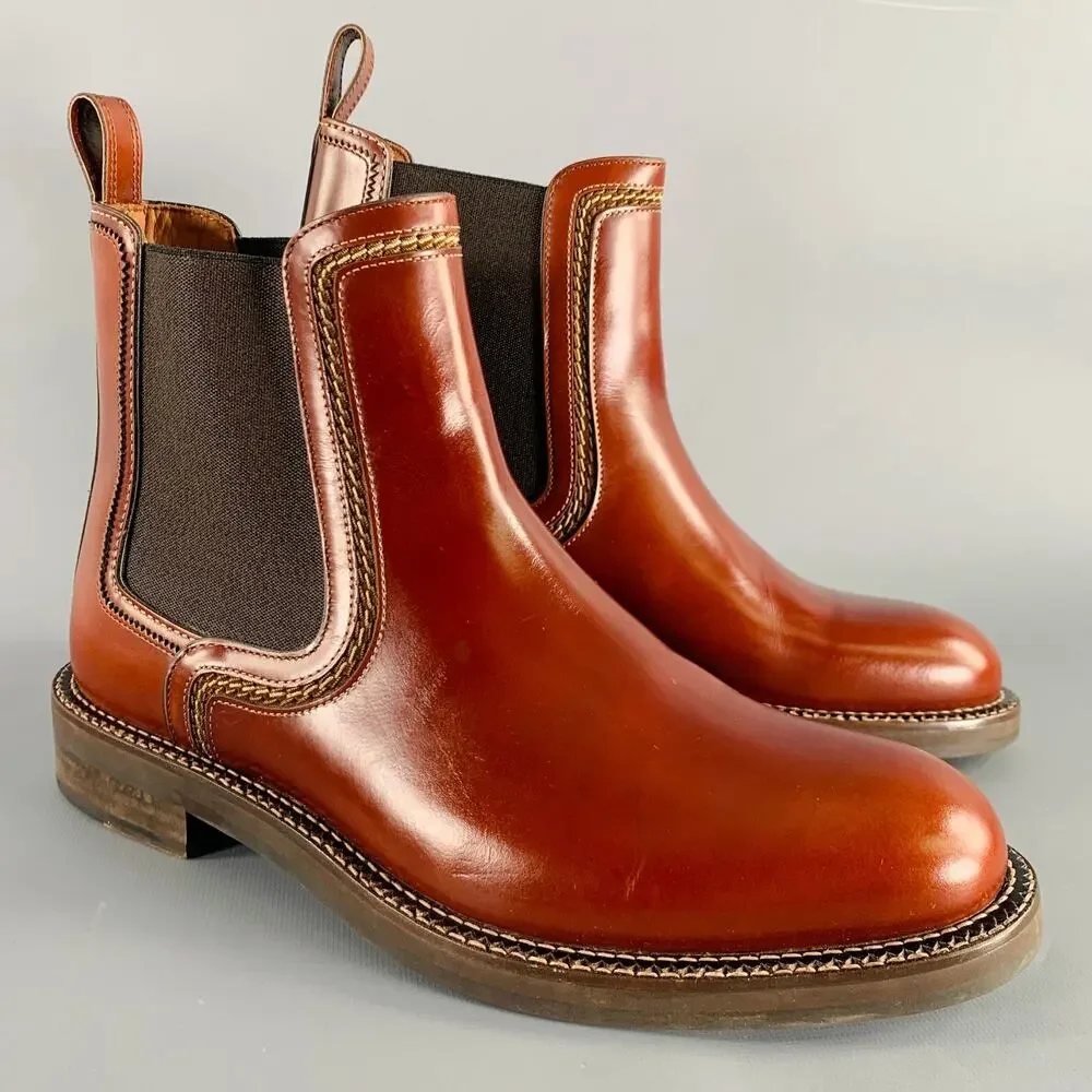LANVIN Size 9 Cognac Brown Leather Pull On Boots